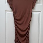 Short Sleeve Ribbed Bodycon Mini Dress with Ruched Detail, size Medium Brown Photo 1