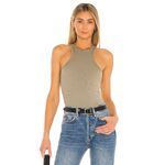 ANINE BING Morgan Rib Tank Tank Khaki Green Womens M High Neck Racerback Stretch Photo 7