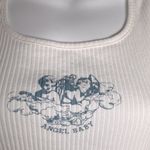 SheIn  Graphic Print Letter Angel Rib Knit Crop Tank Top Medium White Blue Photo 5