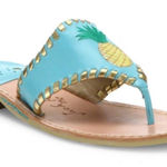 Jack Rogers pineapple embroidered leather flat sandals turquoise coral gold 7.5 Photo 0