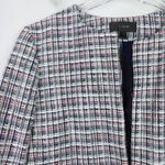 J.Crew  Tweed Fringe Plaid Blazer Jacket Navy Blue Red White Size 10 EUC Photo 2