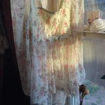 Square neck floral print sweet coquette sheer long sleeve top Pink Size L Photo 5