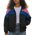 American Eagle Womens Puffer Jacket Size Small Black Multi Cropped Coat Cozy Y2K Photo 0