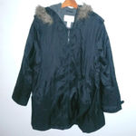 Roamans 2X Black Fur Trim Hoodie Weather Jacket Coat Plus Photo 0