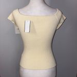 ASTR the Label Cream Ribbed Knit Top V Neck Short Sleeve Fitted Womens Small‎ Photo 2