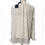 Kaari Blue  size medium women’s blouse ivory with decorative shell fan dot lined Photo 3