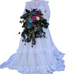 Vintage 70s Victorian Wedding Dress Bridgerton Lace High Neck Illusion Neckline White Size 8 Photo 0