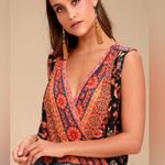 Free People  Havana Floral Print Sleeveless Surplice Mesh Top Black/Orange M Photo 0