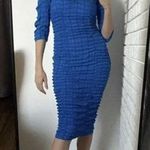 ZARA Bright Blue Ruched Bodycon Midi Dress Bloggers Favorite Size S Photo 1