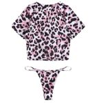 Black Pink Animal Print Tie Knot Animal Print Bikini Medium White Photo 1