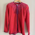 Vintage UMI Collections Anne Crimmins Embroidered Red Zip Cardigan M Boho Artsy Size M Photo 1