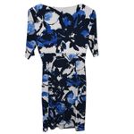 Ralph Lauren Women's Dress Floral Navy Ceil Blue On White Size 4 Petite Ruched Photo 4