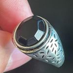 Black obsidian S925 antique silver ring size 9.75 Photo 5