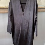 Vince Silk Satin Long Sleeve V-Neck Tunic Dress XS Graphite Grey Silver Photo 1