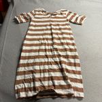Pact  Striped White & Taupe Short Sleeve 100% Organic Cotton Twist Back Dress S Photo 4