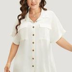 Bloomchic  Solid Flap Pocket Dolman Sleeve Button Up Blouse White 14-16 Photo 0