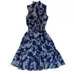 Nanette Lepore  size 2 Paisley Navy Dress Smocked Waist Photo 0