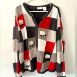 VTG Sheep Cardigan Sweater 3D Puffy Colorblock Gray Red Lamb Boho Size XL 2XL Photo 0