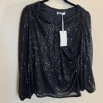 Grace Karin  Small Black Sequin Blouse with Side Rouching Photo 0
