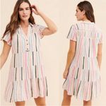 Anthropologie  Tiered Shirt Dress Textured Stripe Pastel Boho Womens Size XS Photo 1