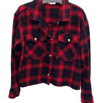 BeachLunchLounge Womens Flannel Plaid Button Down Shacket Red Black Size Large Photo 0