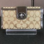 Coach Brown Monogram Silver Twist Lock Bifold Wallet with Contrasting Stitch Photo 15