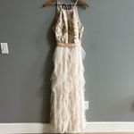 Teeze Me Nights by Champagne Floral Chiffon Tiered Ruffle Gown Size 7 Formal Photo 1