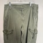 American Eagle Women's Green Cargo Pants 14 Short Baggy Wide Leg Stretch Photo 1