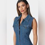 Bebe  Blue Sleeveless Front Button Rhinestone Denim Midi Dress Size Medium M Photo 1