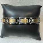 18K Yellow Good Inlay & Stainless Steel Diamond Men’s Bracelet 8.75” Long Photo 0