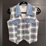 POTTERY Vintage Coquette 80s Western Tweed Quilted Plaid Vest Unisex Sz M EUC Blue Size M Photo 0