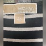Michael Kors black & white 3/4 sleeve wrapped vneck striped side zipper top Photo 2
