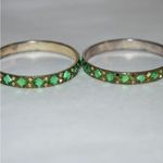 Source Unknown Art Deco Rare Vintage Emerald Green Clear Rhinestone Silver Tone Bracelet Set Photo 2