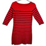 L.L.Bean 100% Cotton Red Navy Blue 3/4 Sleeve Tight Knit Sweater Dress Size S Photo 0