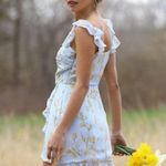 Fletch Tulip Floral Print Mini Dress Light Blue Ruffle Photo 3