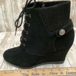 Michael Kors MICHAEL  “Carrigan” Black Suede Wedge Lace Up Booties 8.5 Photo 4