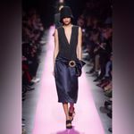 Jacquemus NWT Black & Navy Belted Drop Waist, Plunging Neckline Dress, Size 36 Photo 3