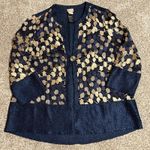 Chico’s Travelers Navy & Gold Embroidered Jacket | Size 1 Blue Size L Photo 0