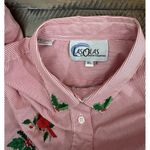 Vintage XL Holiday Shirt Red Striped Button Up Embroidery Holiday Holly Berries White Size 16P Photo 3
