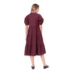 English Factory Midi Burgundy Red Dress Cotton Puffy Short Sleeves Tiered 4 EUC Photo 14
