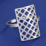 Boutique Solid Statement Ring White Gold Plated Sterling Adjustable Lattice Wide Band‎ Photo 0