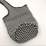 Chevron Purse with Angled Strap Zig Zag White Brown Photo 2