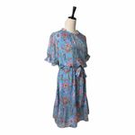 Loft Short Ruffle Sleeve Tie Waist Dress Blue Pink Floral Women’s Size Large Photo 1