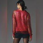 Anthropologie Pilcro by Metallic Pink Mesh Long-Sleeve Sequin Top Size Medium Photo 1