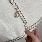Snowflake Ivory ladylike Knit Jacket gold thread trim Size L / XL White Photo 6