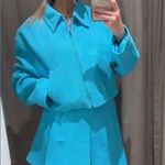 ZARA  Cropped Bomber Tweed Weave Textured Zip Jacket Blue Size XS NEW Photo 4