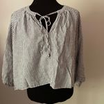 A New Day linen blend long sleeve shirt top blouse striped ballon sleeves small Photo 2