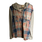 Como vintage  Flannel Shirt Jacket XL Pink/Gray Plaid Hooded Button Front Photo 2