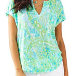 Lilly Pulitzer  DUVAL NOTCH-NECKLINE LINEN-TOP XS Photo 0