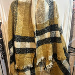 Max Studio Oversized Plaid Blanket Scarf Wrap Shawl Fringe Yellow Black Cream Photo 0
